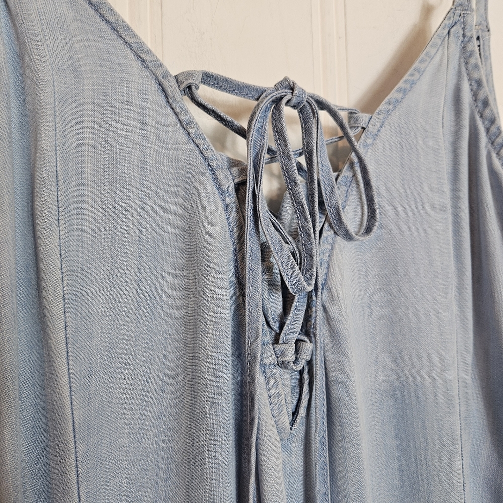 WHBM Blue Chambray Lace-Up Back Maxi Dress Women’s Size 14 Elegant - Picture 11 of 15